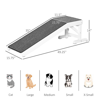 Dog Ramp for Bed, Pet Ramp for Dogs with Non-Slip Carpet and Top Platform, 49" x 16" x 14", White