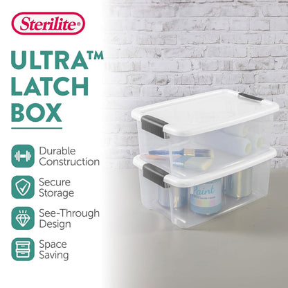 Sterilite 18 Qt Clear Plastic Stackable Storage Bin w/ White Latch Lid, 18 Pack