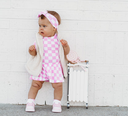 BUBBLEGUM CHECKERS DREAM BODYSUIT DRESS