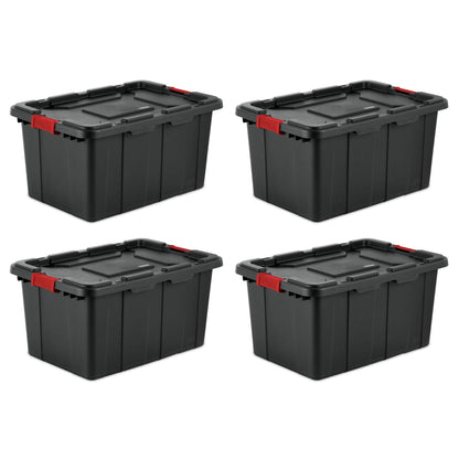 Sterilite 27 Gallon Durable Rugged Industrial Tote w/Red Latches, Black (8 Pack)