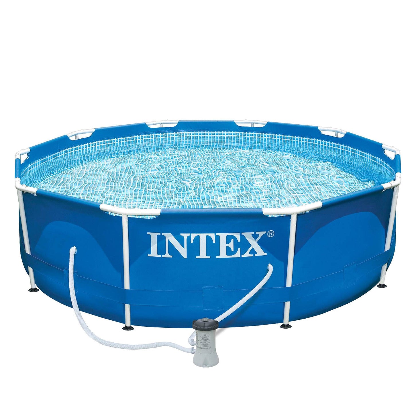 INTEX Metal Frame 10' x 30" Outdoor Swimming Pool with Filter Pump and Cover