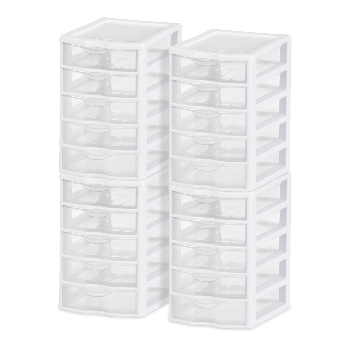 Sterilite Clearview Small Plastic 5 Drawer Desktop Storage System, 4 Pack, White