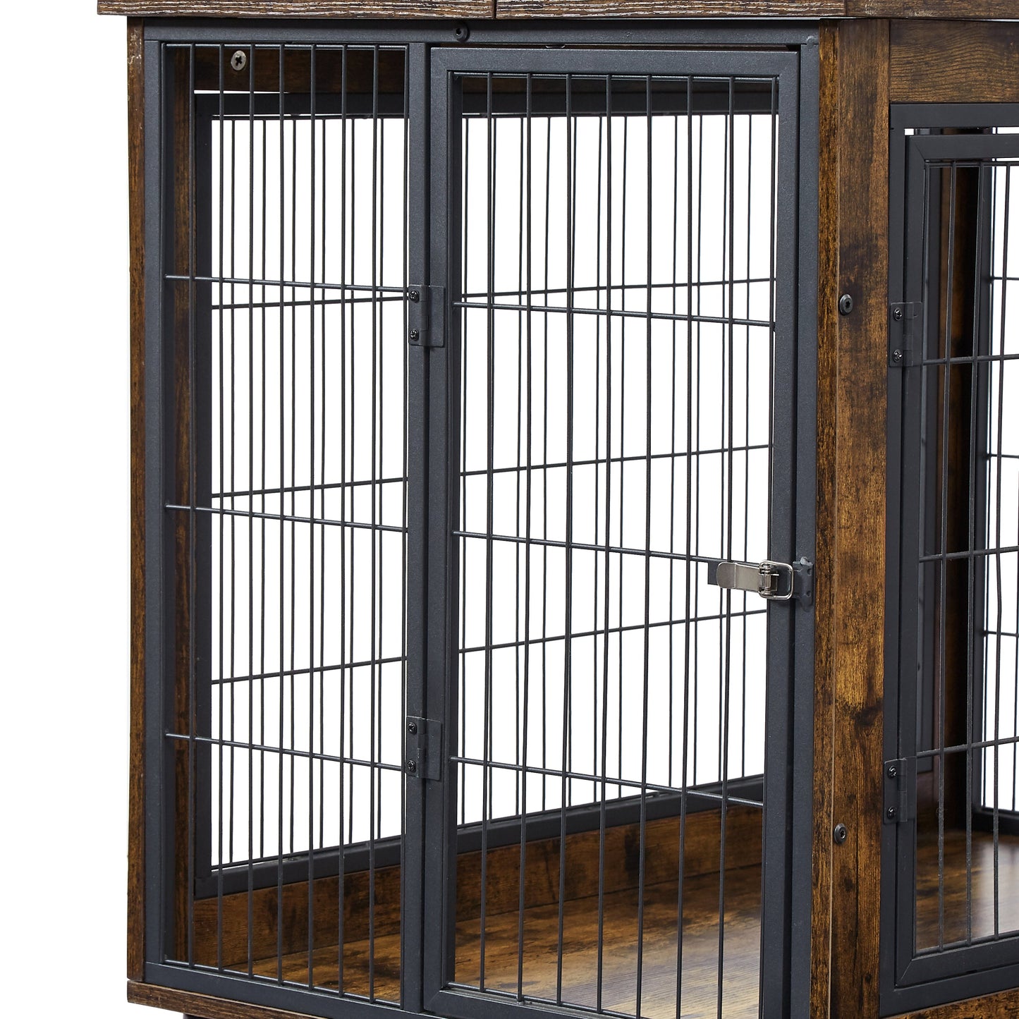 Furniture Dog Cage Crate with Double Doors, Rustic Brown, 38.58" W x 25.2" D x 27.17" H