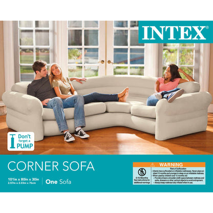 Intex Inflatable Corner Living Room Air Mattress Sectional Sofa Couch, Beige