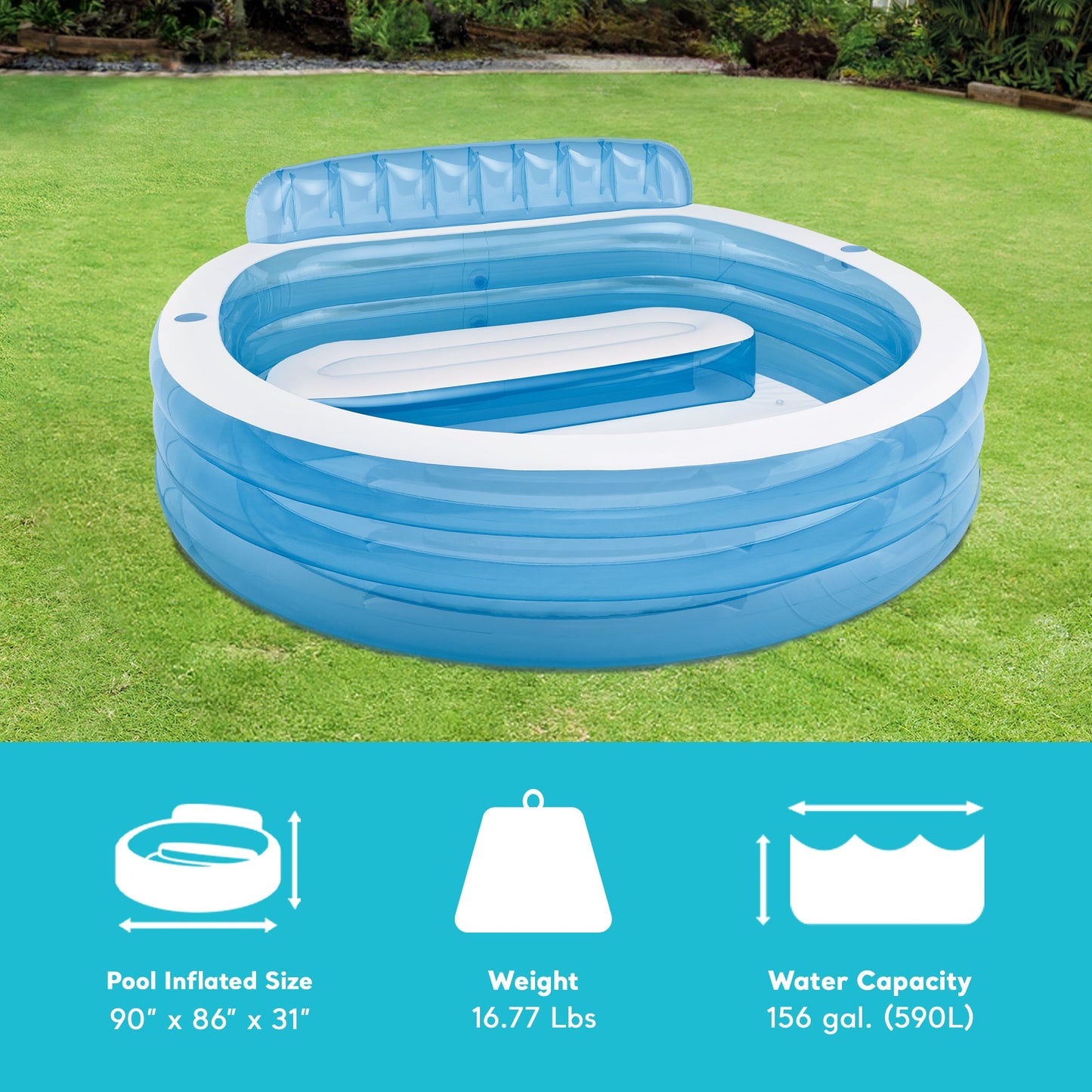 Intex Swim Center Round Inflatable Above Ground Family Lounge Outdoor Pool, Blue