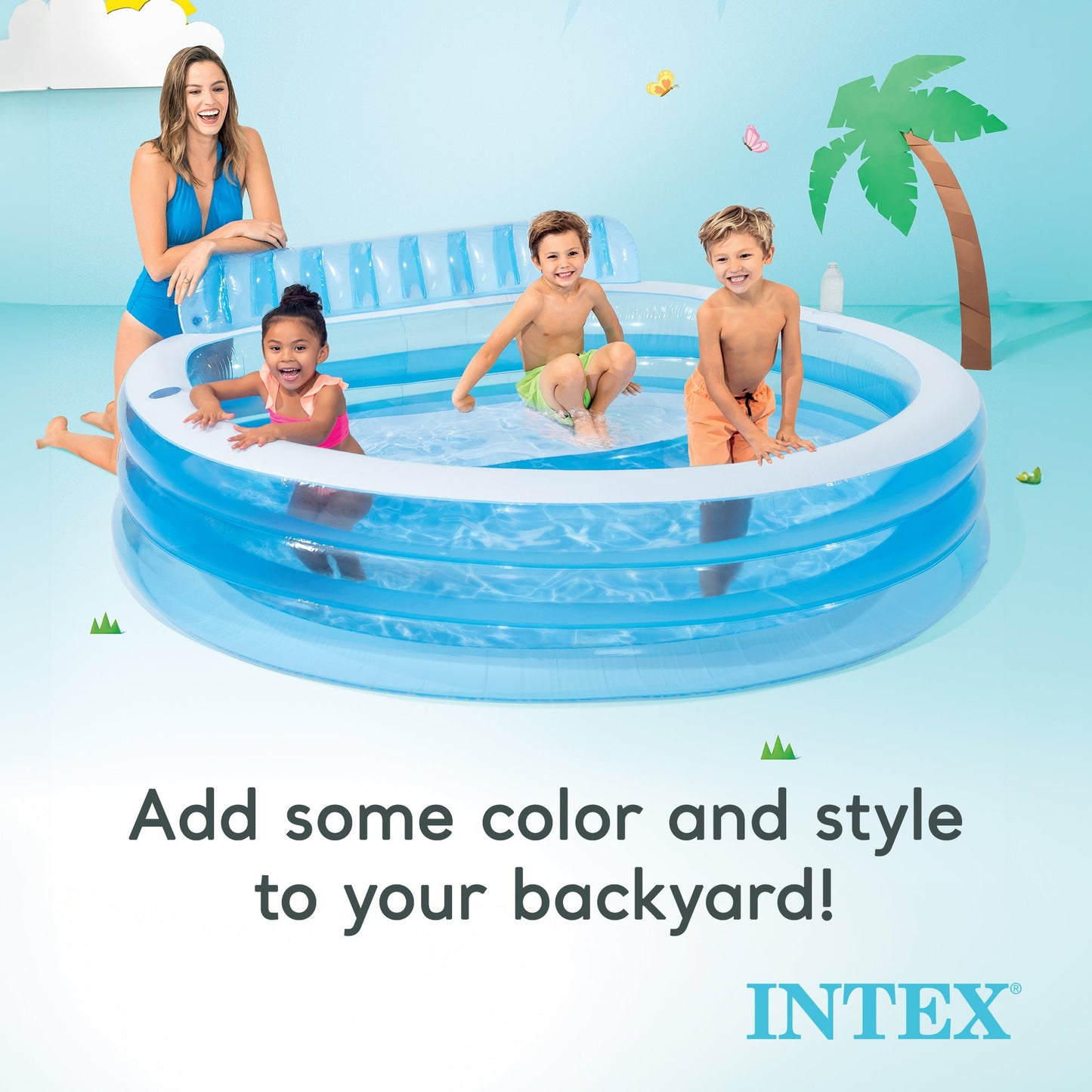 Intex Swim Center Round Inflatable Above Ground Family Lounge Outdoor Pool, Blue