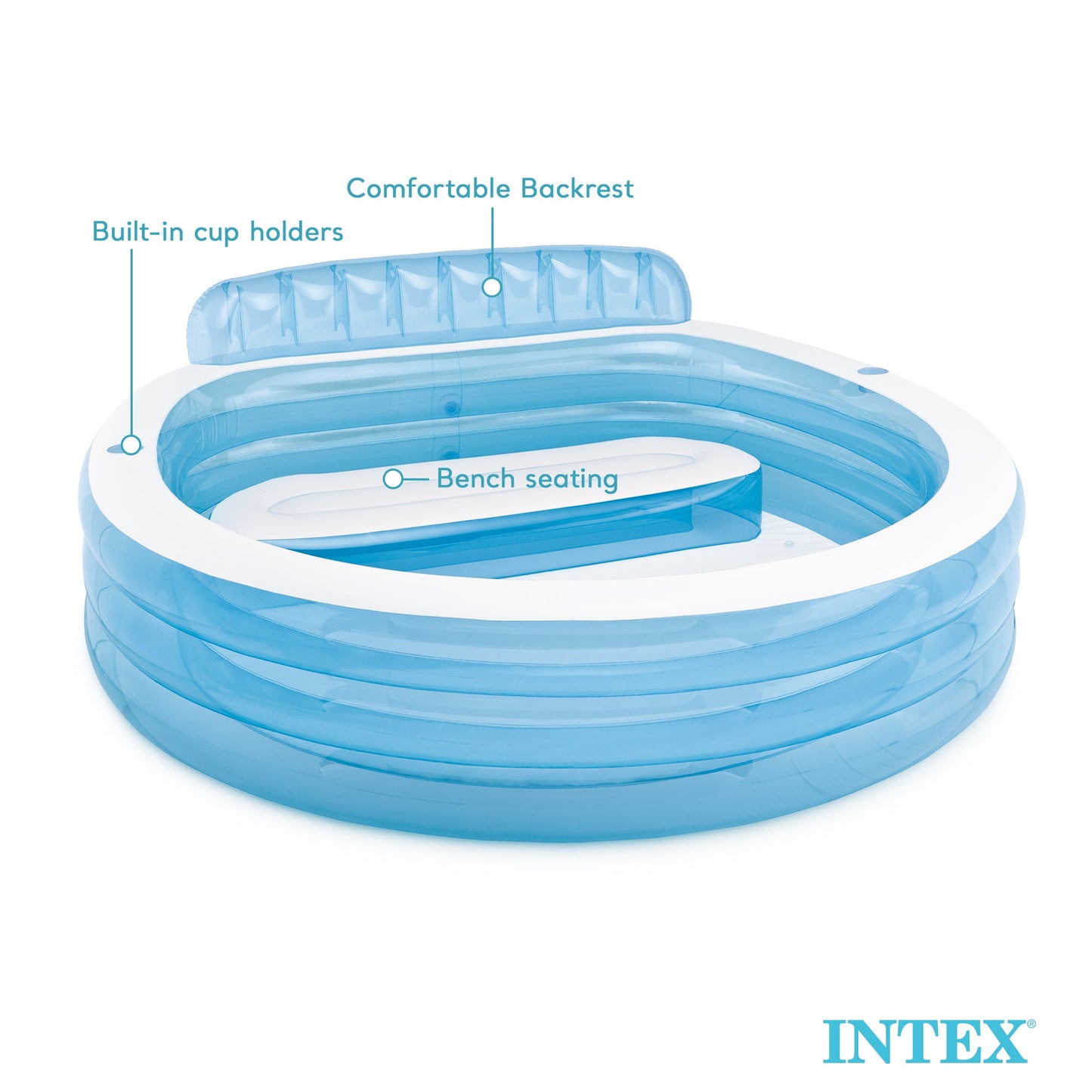 Intex Swim Center Round Inflatable Above Ground Family Lounge Outdoor Pool, Blue