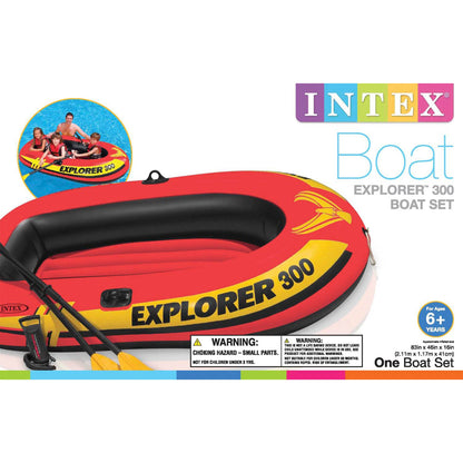 Intex Explorer 300 Compact Inflatable Fishing 3 Person Raft Boat w/ Pump & Oars