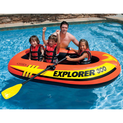 Intex Explorer 300 Compact Inflatable Fishing 3 Person Raft Boat w/ Pump & Oars