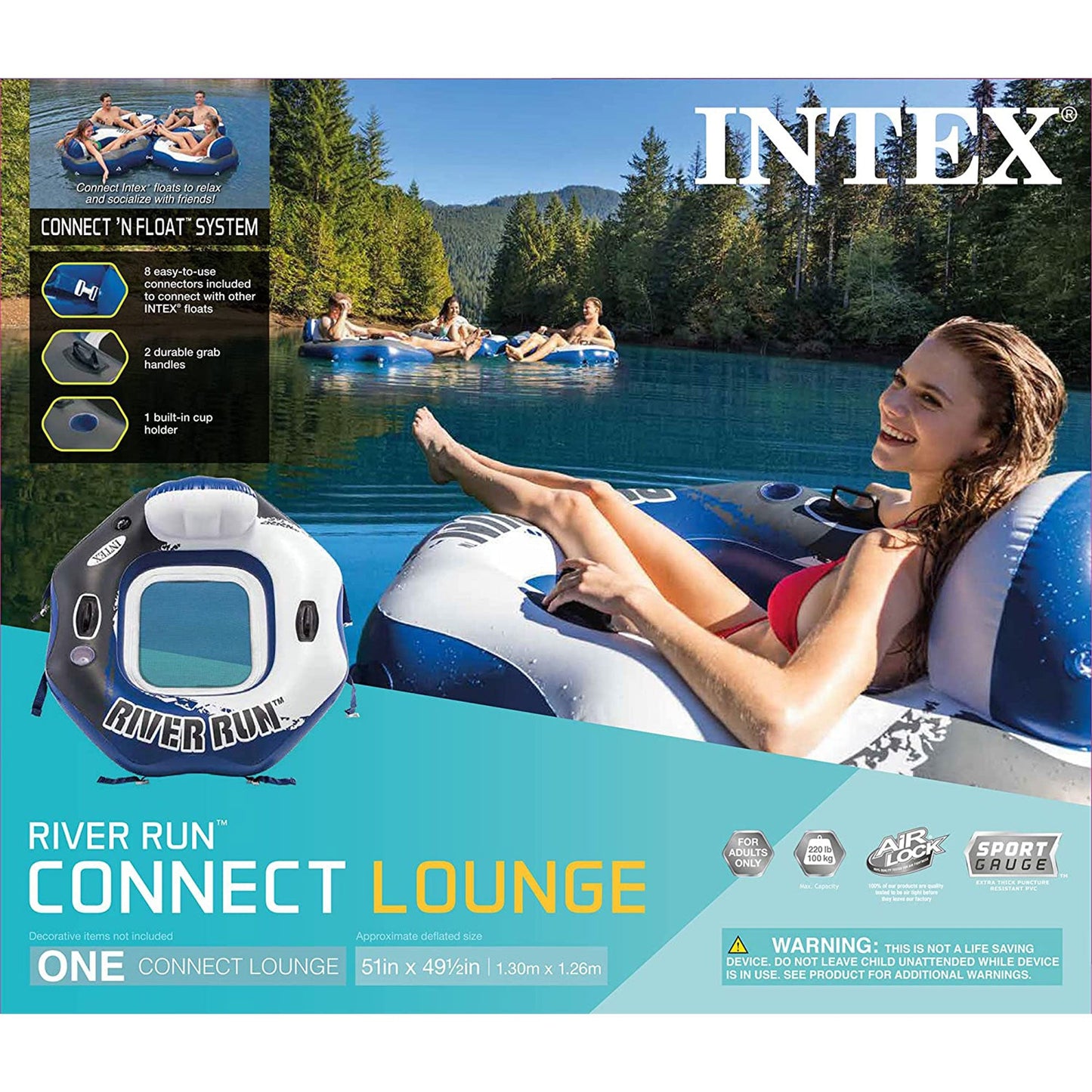 Intex 58854EP River Run Connect Lounge Inflatable Floating Water Tube (2 Pack)