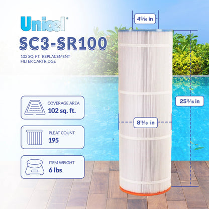 Unicel SC3-SR100 102 Square Foot 3 Oz Media Pool Filter Cartridge, 195 Pleats
