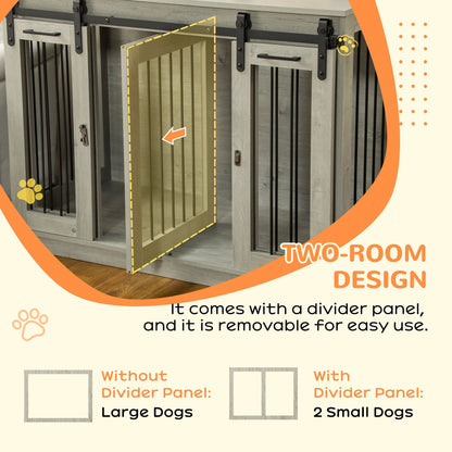 Dog Crate Furniture with Divider, Dog Crate End Table for Small to Large Dogs, Large Indoor Dog Kennel with Double Doors, 47"W x 23.5"D x 35"H, Gray