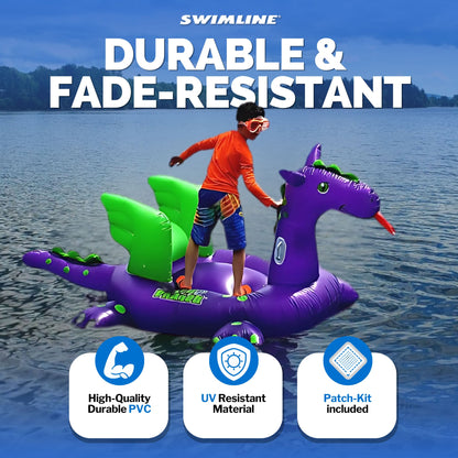 Swimline Giant 115" Inflatable Sea Dragon Ride-On Pool Float Lake Raft, Purple