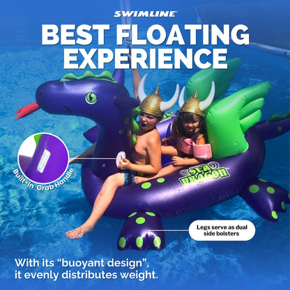 Swimline Giant 115" Inflatable Sea Dragon Ride-On Pool Float Lake Raft, Purple
