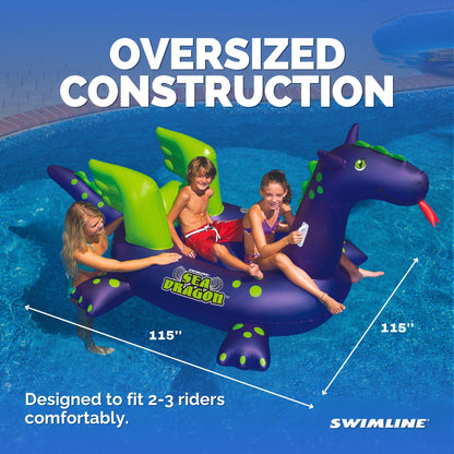 Swimline Giant 115" Inflatable Sea Dragon Ride-On Pool Float Lake Raft, Purple