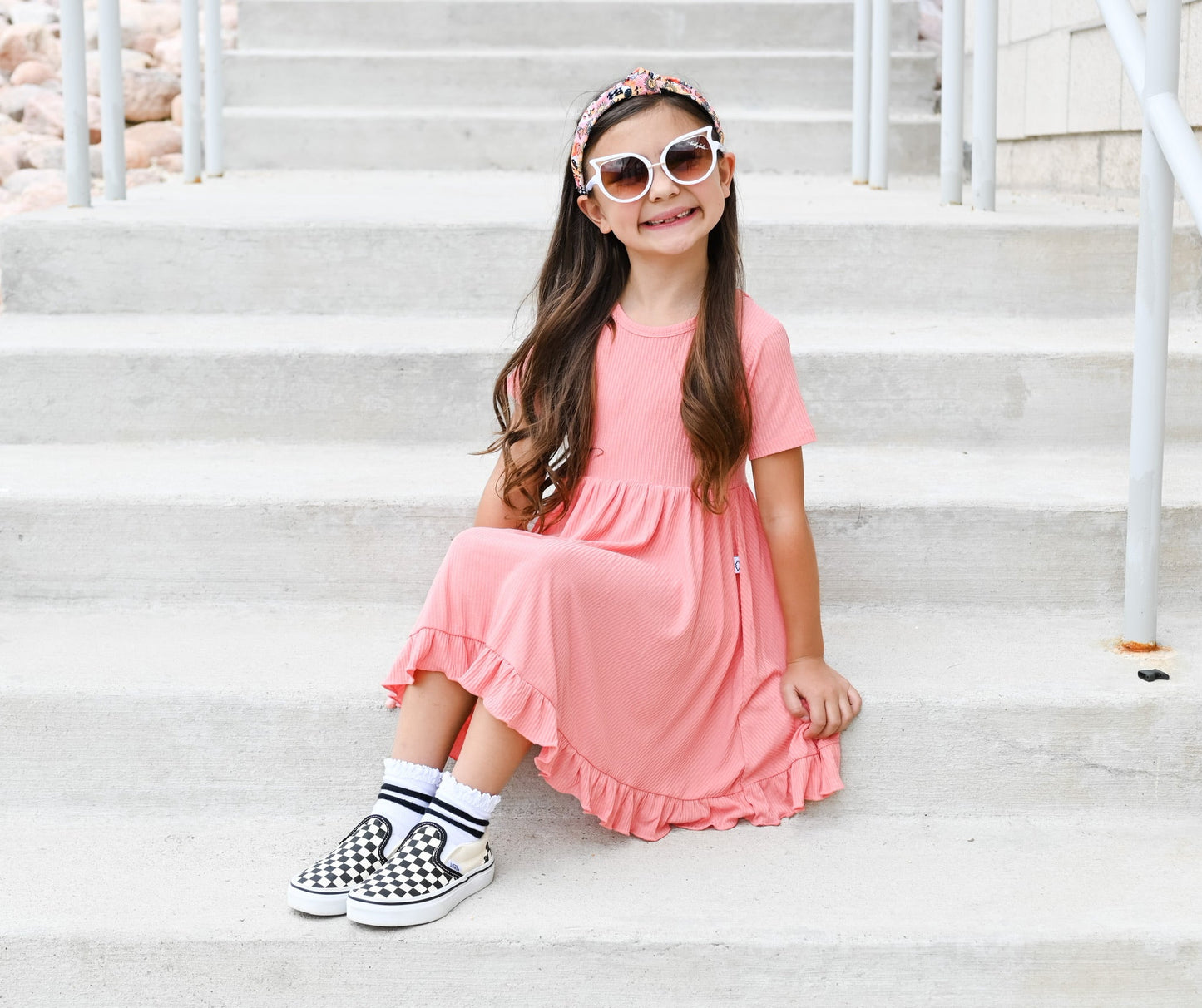 CORAL RIB DREAM RUFFLE DRESS