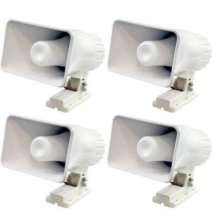 Pyle Pro 6" 50 Watts 8 Ohms Indoor and Outdoor PA Horn Speaker, White (4 Pack)