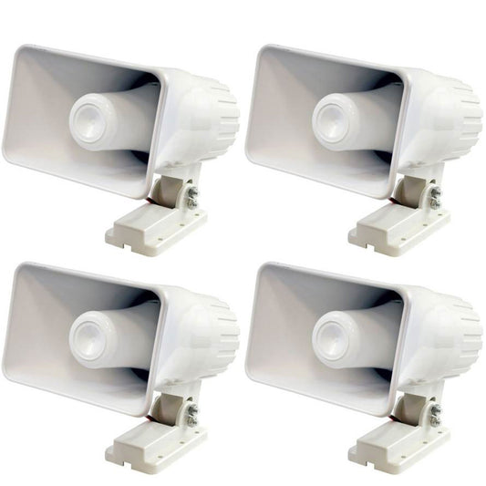 Pyle Pro 6" 50 Watts 8 Ohms Indoor and Outdoor PA Horn Speaker, White (4 Pack)