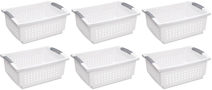 Sterilite Large Plastic Stacking Closet Organizer and Storage Basket (6 Pack)