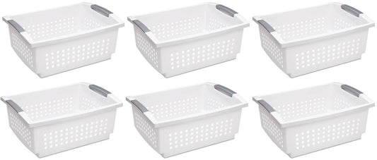 Sterilite Large Plastic Stacking Closet Organizer and Storage Basket (6 Pack)