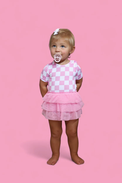 BUBBLEGUM CHECKERS DREAM TUTU BODYSUIT DRESS