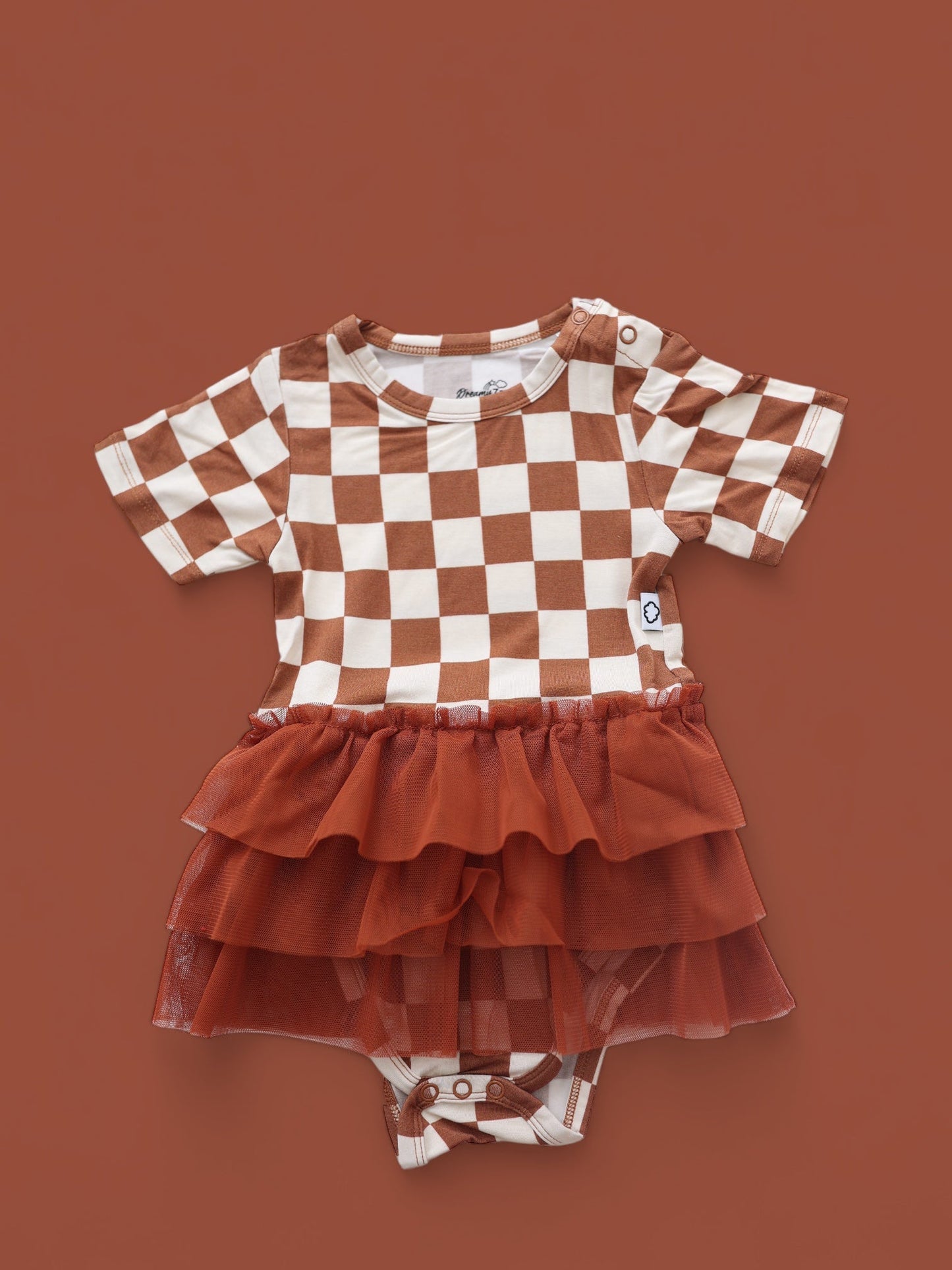 COPPER CHECKERS DREAM TUTU BODYSUIT DRESS