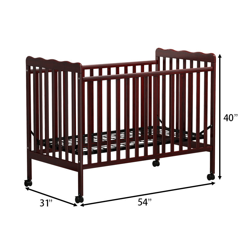 3-In-1 Convertible Crib In Espresso, Made Of Sustainable Pinewood, Non-Toxic Finish, Comes With Locking Wheels, Wooden Nursery Furniture