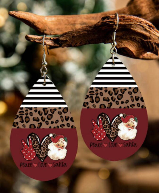 Leopard Santa Claus Teardrop-Shaped Drop Earrings