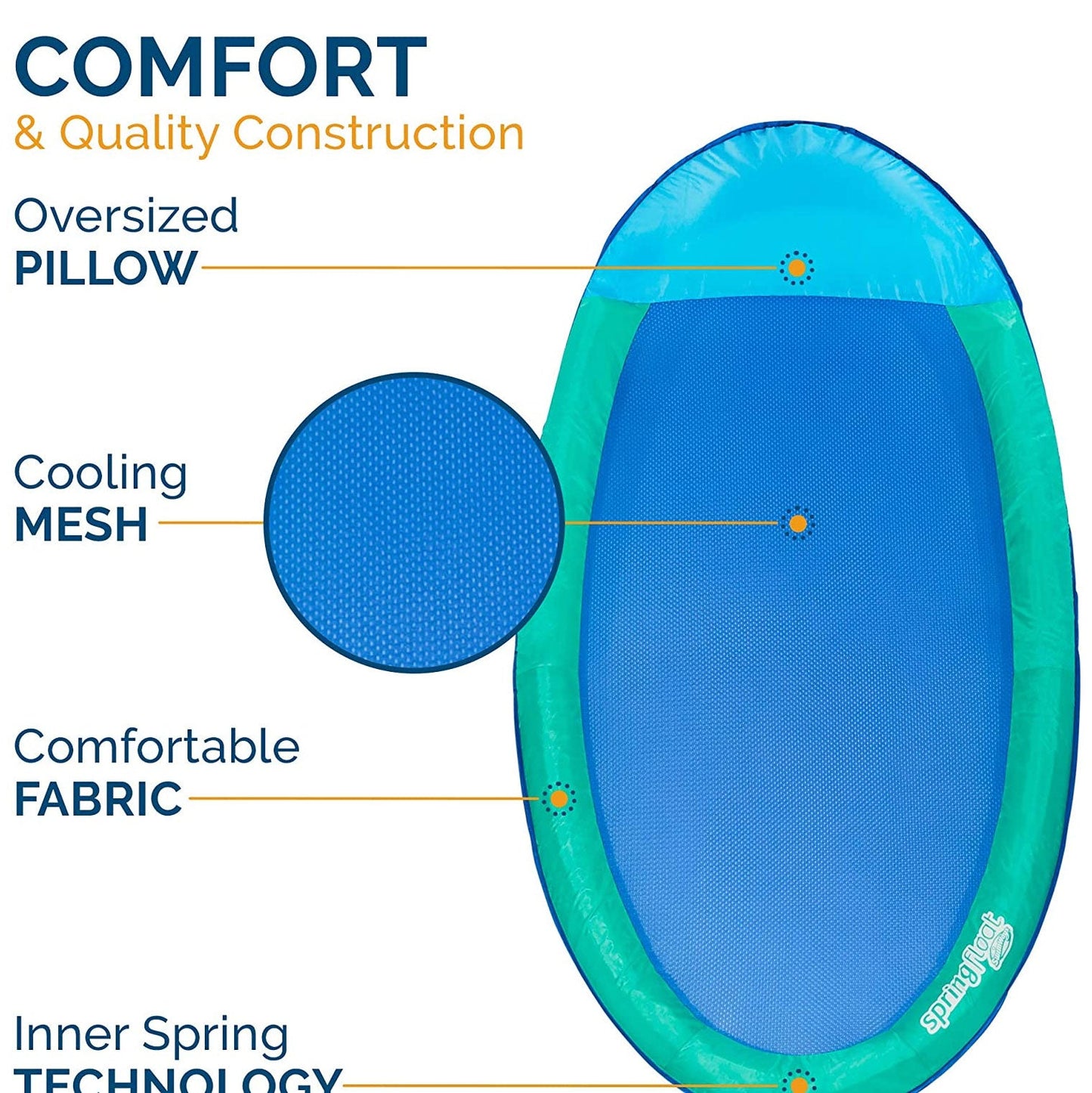 SwimWays Spring Float Recliner Water Summertime Relaxation Lounge Seat, Aqua