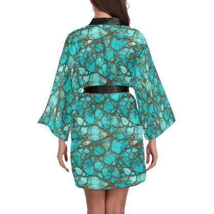 All Turquoise Women's Lounge Kimono Robe