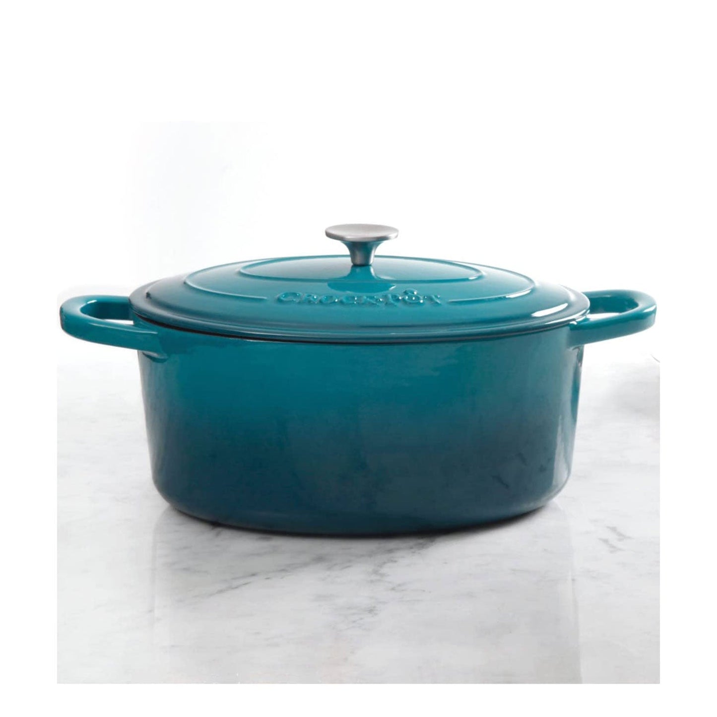 Crock-Pot 7 Quart Oval Enamel Cast Iron Covered Dutch Oven Slow Cooker, Teal