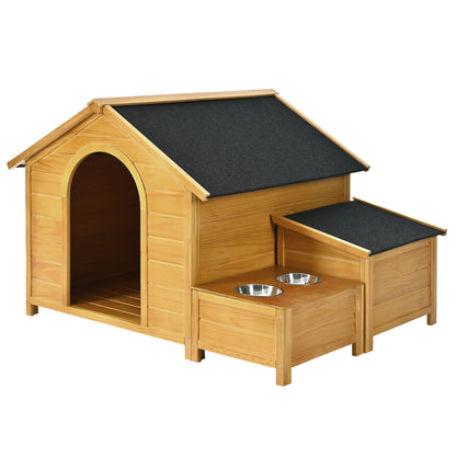 51.18" L x 43.7" W x 37" H Large Size Wooden Dog House, Dog Crate For large dog breeds, Cabin Style Raised Dog Shelter with Asphalt Roof, Solid Wood, Weatherproof, Nature