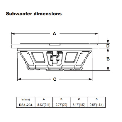 MB Quart DS1-204 400 Watt 8 Inch Shallow Slim DVC 4 Ohm Car Sub, Single Speaker