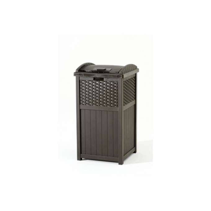 Suncast 77 Quart Patio Cooler w/ Cabinet and Basket w/ Wicker Trash Hideaway