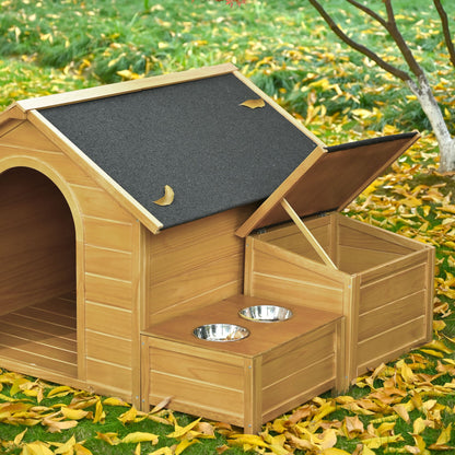 51.18" L x 43.7" W x 37" H Large Size Wooden Dog House, Dog Crate For large dog breeds, Cabin Style Raised Dog Shelter with Asphalt Roof, Solid Wood, Weatherproof, Nature