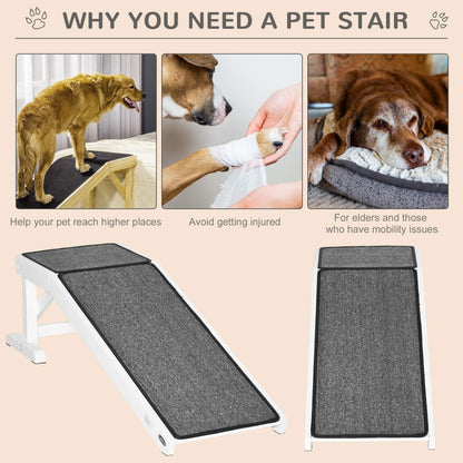 Dog Ramp for Bed, Pet Ramp for Dogs with Non-Slip Carpet and Top Platform, 49" x 16" x 14", White