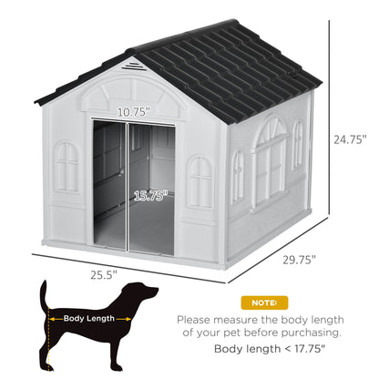 Plastic Dog House, Water Resistant Puppy Shelter Indoor Outdoor with Door, for Medium and Small Dogs, Gray