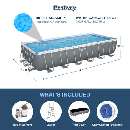 Bestway 24ft x 12ft x 52in Rectangular Frame Family Swimming Pool & Test Kit