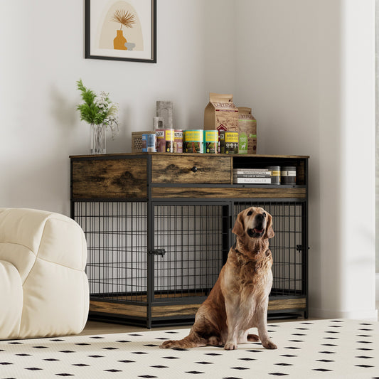 Furniture Dog Cage Crate with Double Doors. Antique Brown,38.78" W x 27.36" D x 32.17" H.