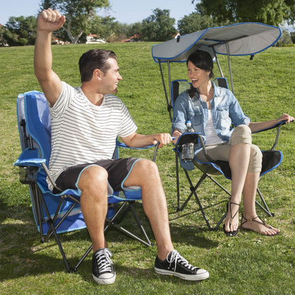 Kelsyus Premium Portable Folding Camping Chair, 50+UPF Canopy & Cup Holder, Blue