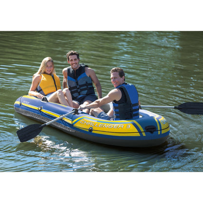 Intex 68370EP Challenger 3 Inflatable Raft Boat Set With Pump And Oars, Blue