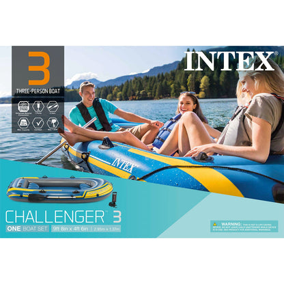 Intex 68370EP Challenger 3 Inflatable Raft Boat Set With Pump And Oars, Blue