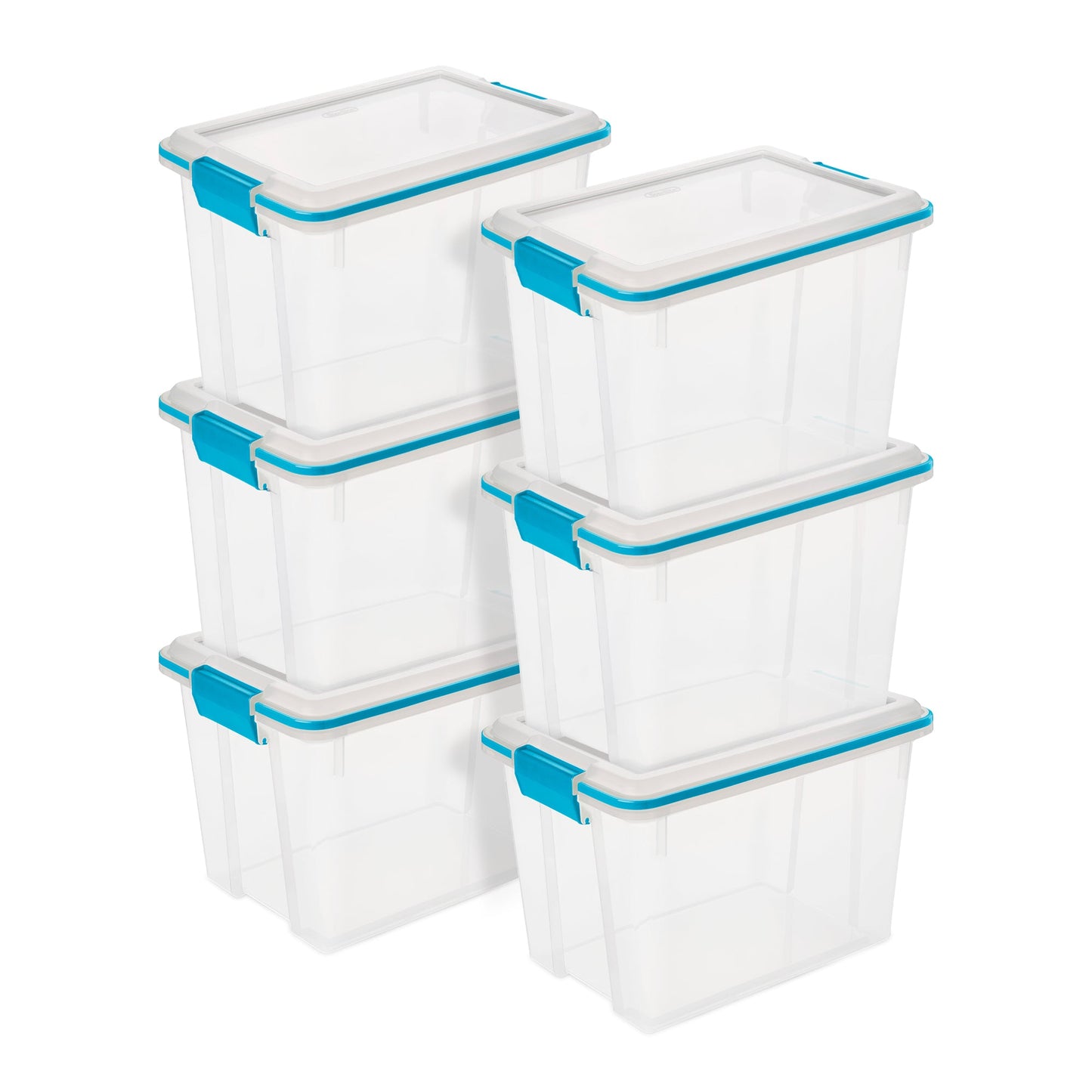 Sterilite 20 Quart Gasket Box, Stackable Storage Bin with Latching Lid, 6 Pack