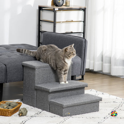 3-Steps Pet Stairs with Storage, Dog Steps for Couch, Bed, Pet Steps for Injured Pet, Older Pets, Small Cats, gray