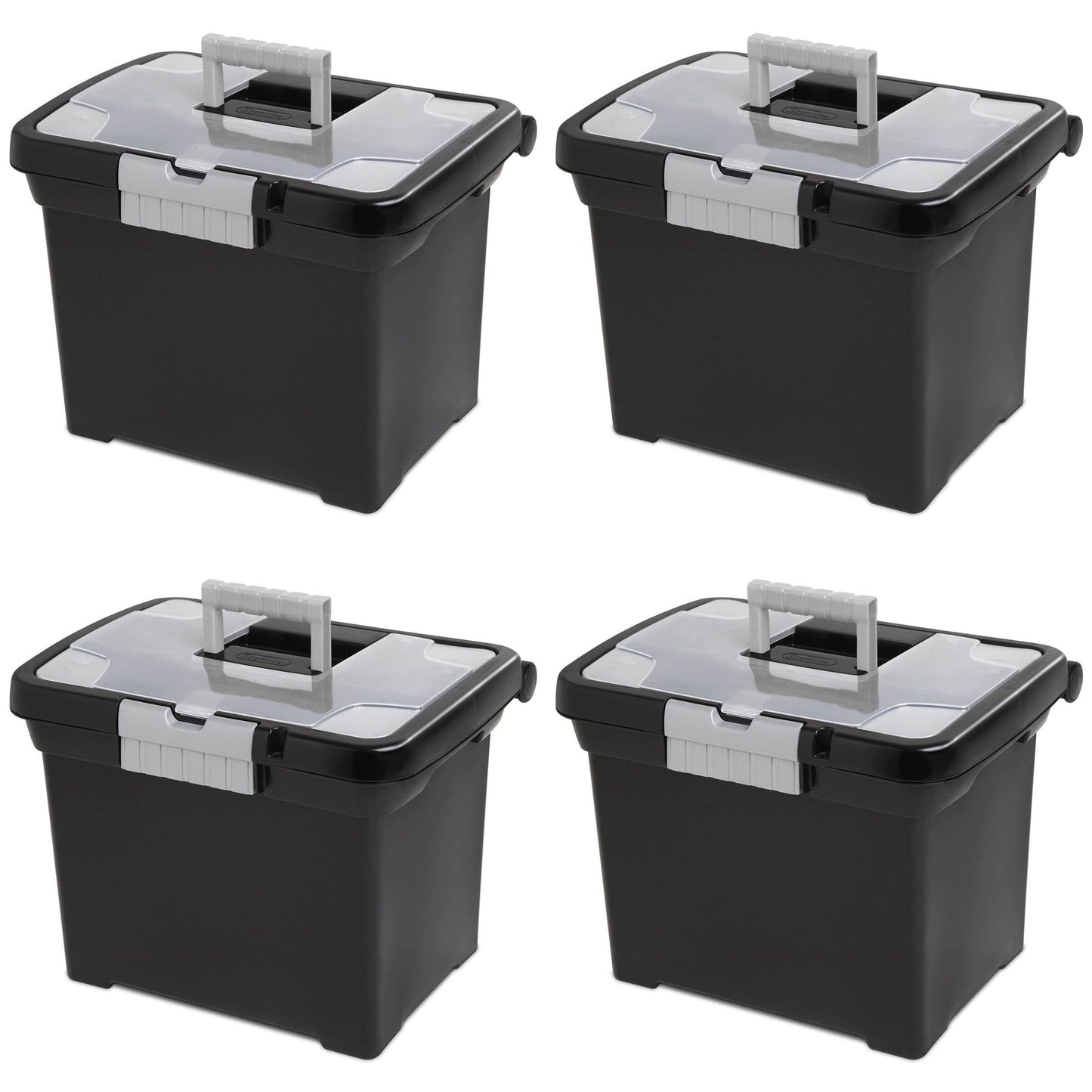 Sterilite Portable Lockable File Box w/ Extra Compartment & Handle (4 Pack)