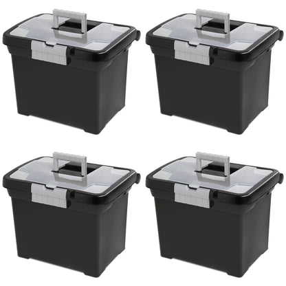 Sterilite Portable Lockable File Box w/ Extra Compartment & Handle (4 Pack)