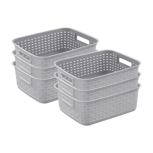 Sterilite Short Weave Wicker Pattern Storage Container Basket, Gray (6 Pack)