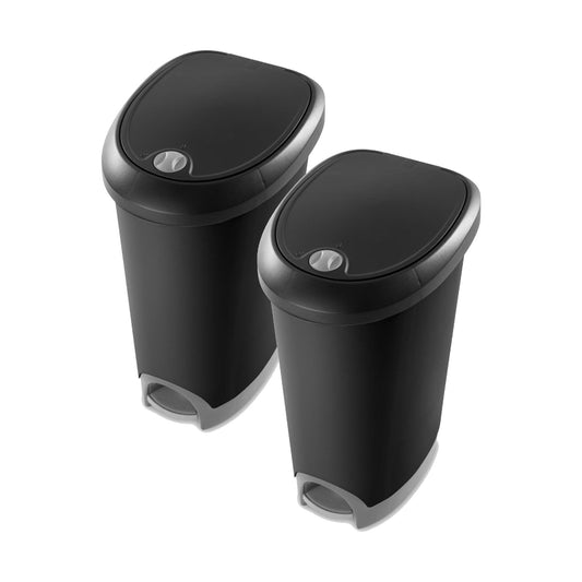 Sterilite 12.6 Gallon Locking Lid Step On Kitchen Wastebasket Trashcan, 2 Pack