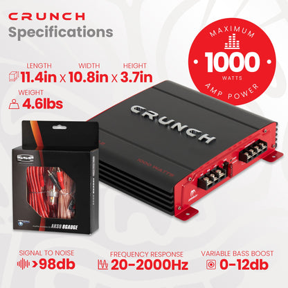 Crunch PX-1000.2 1000W Car Stereo Amp & Soundstorm AKS8 8 Gauge Amp Wiring Kit