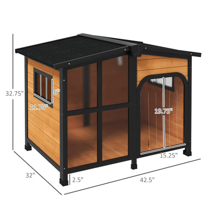 Outside Cabin-Style Wooden Dog House for Large Dogs with Openable Roof & Giant Window, Outdoor & Indoor Big Dog House, Asphalt Roof, Yellow